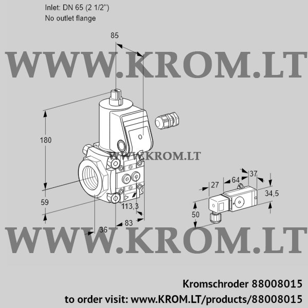 Kromschroder VAS 365/-R/NW, 88008015 gas solenoid valve, 88008015