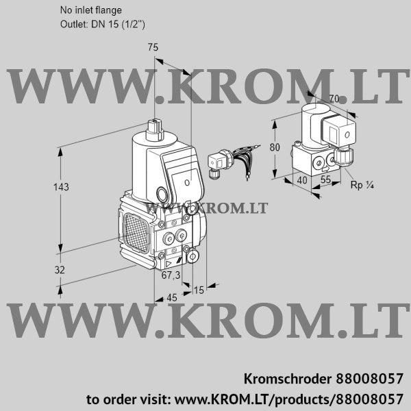 Kromschroder VAS 1-/15R/NW, 88008057 gas solenoid valve, 88008057