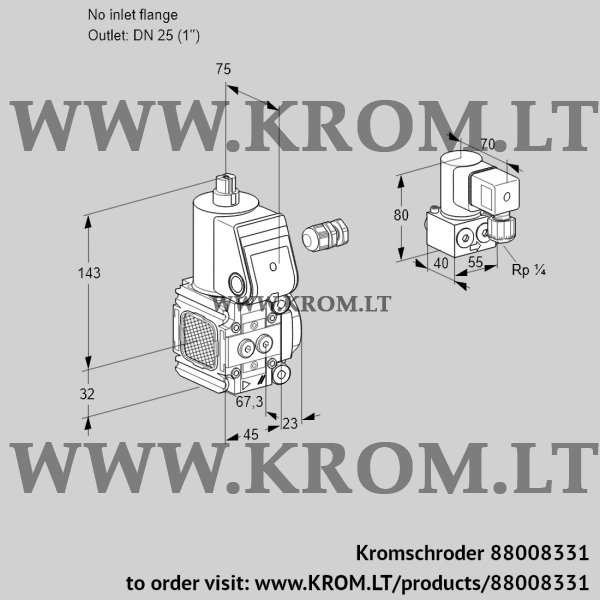 Kromschroder VAS 1-/25R/NW, 88008331 gas solenoid valve, 88008331