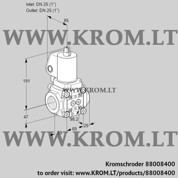 Kromschroder VAS 2T25N/NQSL, 88008400 gas solenoid valve, 88008400