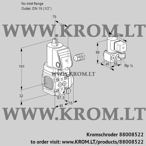 Kromschroder VAS 1-/15R/NWGR, 88008522 gas solenoid valve, 88008522