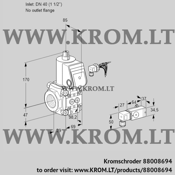 Kromschroder VAS 240/-R/NW, 88008694 gas solenoid valve, 88008694