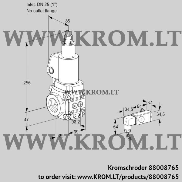 Kromschroder VAS 2T25/-N/LQSL, 88008765 gas solenoid valve, 88008765