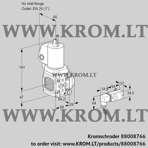 Kromschroder VAS 2T-/25N/NQSL, 88008766 gas solenoid valve, 88008766