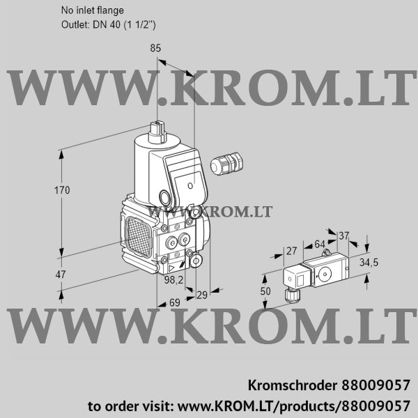 Kromschroder VAS 2-/40R/NW, 88009057 gas solenoid valve, 88009057