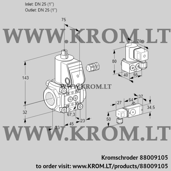 Kromschroder VAS 125R/NW, 88009105 gas solenoid valve, 88009105