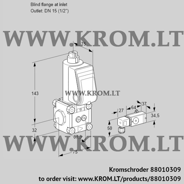 Kromschroder VAS 1-0/15R/NW, 88010309 gas solenoid valve, 88010309