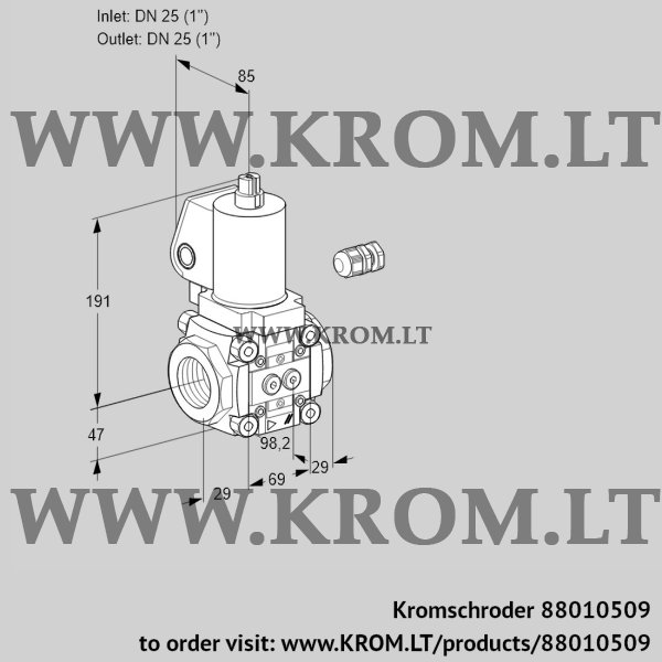 Kromschroder VAS 225R/NKSL, 88010509 gas solenoid valve, 88010509