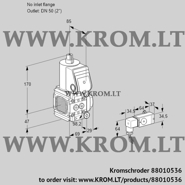 Kromschroder VAS 2T-/50N/NQ, 88010536 gas solenoid valve, 88010536