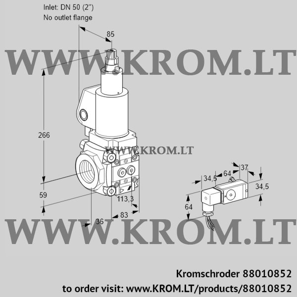 Kromschroder VAS 3T50/-N/LQSL, 88010852 gas solenoid valve, 88010852