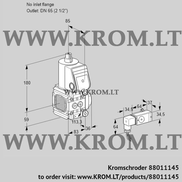 Kromschroder VAS 3T-/65N/NQ, 88011145 gas solenoid valve, 88011145