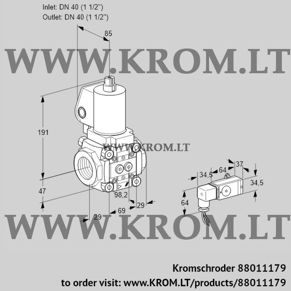 Kromschroder VAS 2T40N/NQSL, 88011179 gas solenoid valve, 88011179