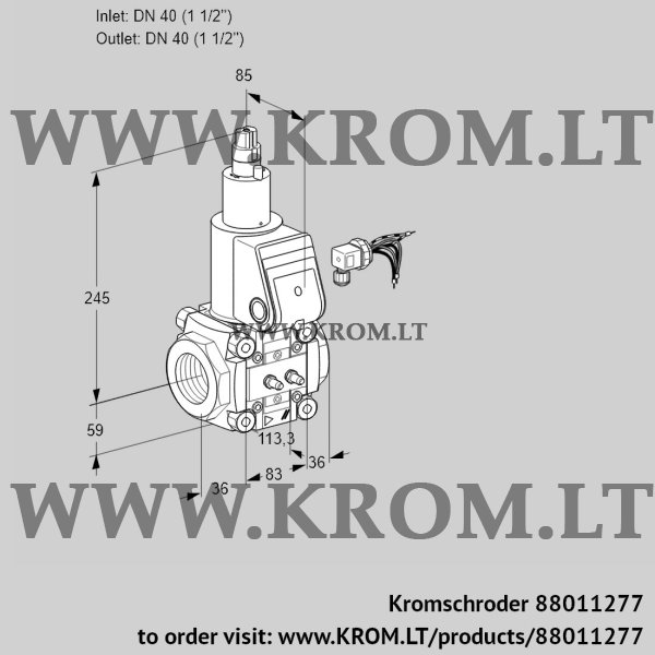 Kromschroder VAS 340R/LW, 88011277 gas solenoid valve, 88011277