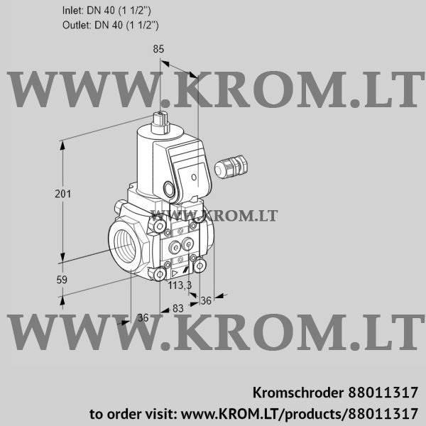 Kromschroder VAS 340R/NWGR, 88011317 gas solenoid valve, 88011317