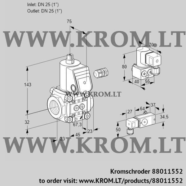 Kromschroder VAS 125R/NW, 88011552 gas solenoid valve, 88011552