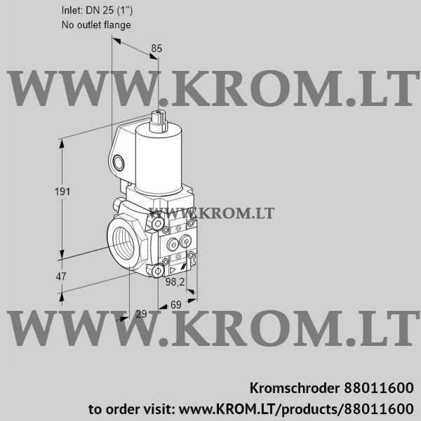 Kromschroder VAS 2T25/-N/NQSL, 88011600 gas solenoid valve, 88011600