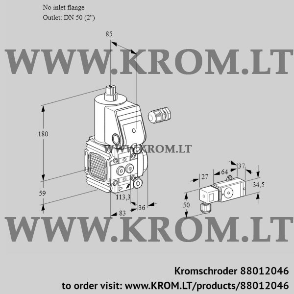 Kromschroder VAS 3-/50R/NW, 88012046 gas solenoid valve, 88012046