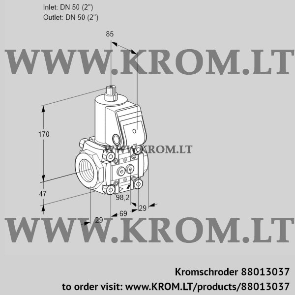 Kromschroder VAS 2T50N/NK, 88013037 gas solenoid valve, 88013037