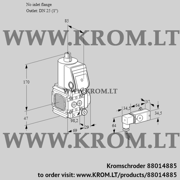 Kromschroder VAS 2T-/25N/NQ, 88014885 gas solenoid valve, 88014885