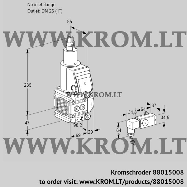 Kromschroder VAS 2T-/25N/LQ, 88015008 gas solenoid valve, 88015008