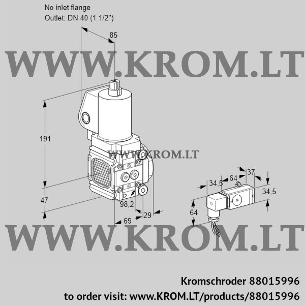 Kromschroder VAS 2T-/40N/NQSL, 88015996 gas solenoid valve, 88015996