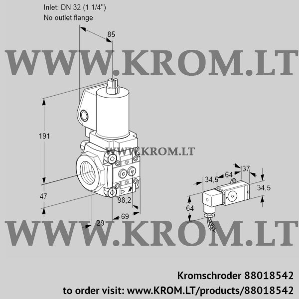 Kromschroder VAS 2T32/-N/NQGL, 88018542 gas solenoid valve, 88018542