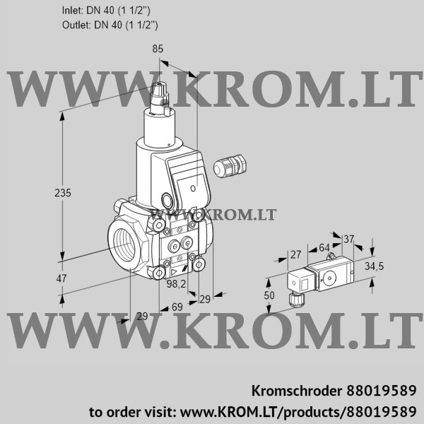 Kromschroder VAS 240R/LW, 88019589 gas solenoid valve, 88019589