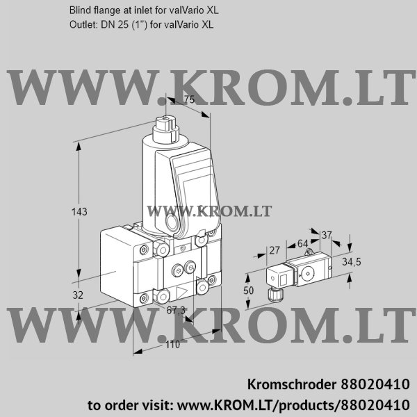 Kromschroder VAS 1W0/W25R/NW, 88020410 gas solenoid valve, 88020410