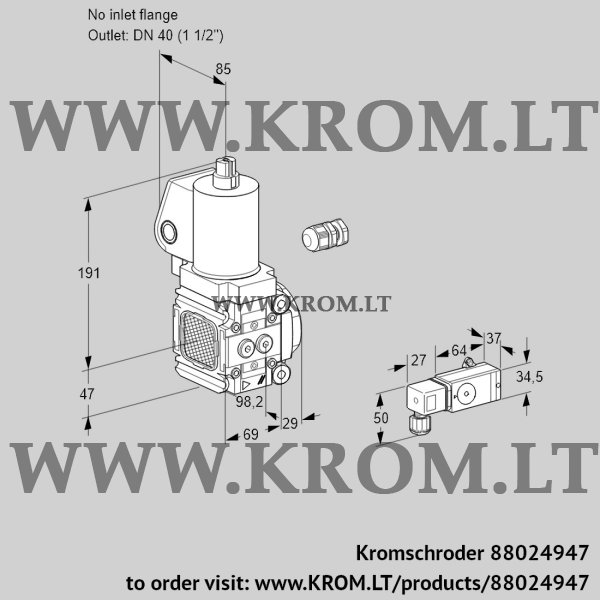 Kromschroder VAS 2-/40R/NWSL, 88024947 gas solenoid valve, 88024947