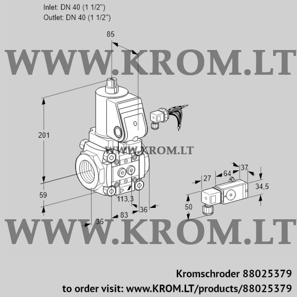 Kromschroder VAS 340R/NQGR, 88025379 gas solenoid valve, 88025379