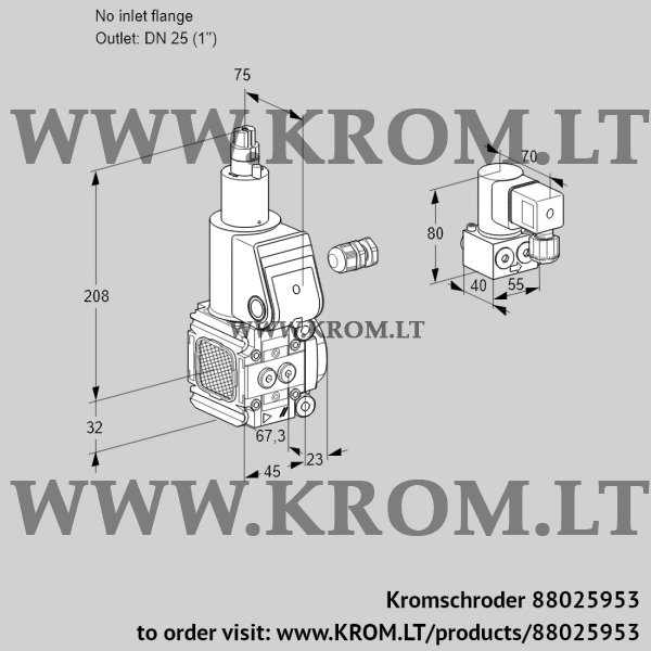 Kromschroder VAS 1-/25R/LW, 88025953 gas solenoid valve, 88025953