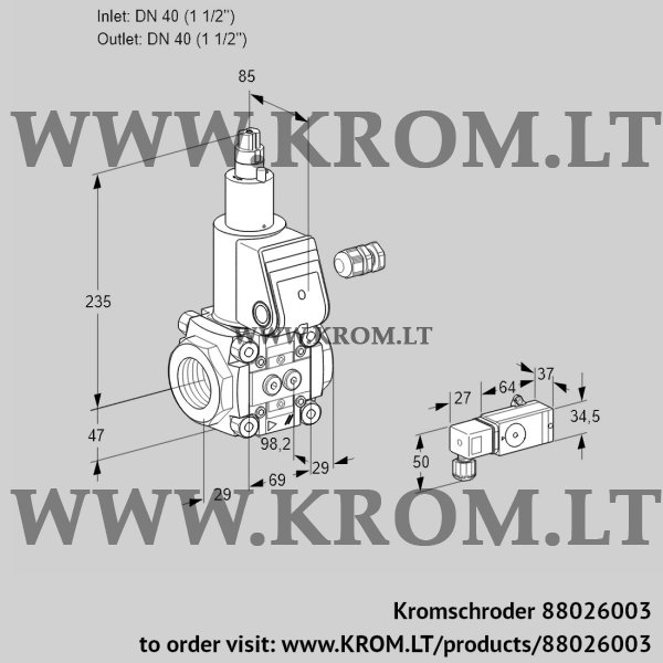 Kromschroder VAS 240R/LW, 88026003 gas solenoid valve, 88026003