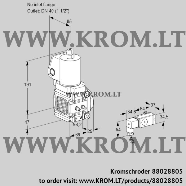 Kromschroder VAS 2T-/40N/NQSL, 88028805 gas solenoid valve, 88028805