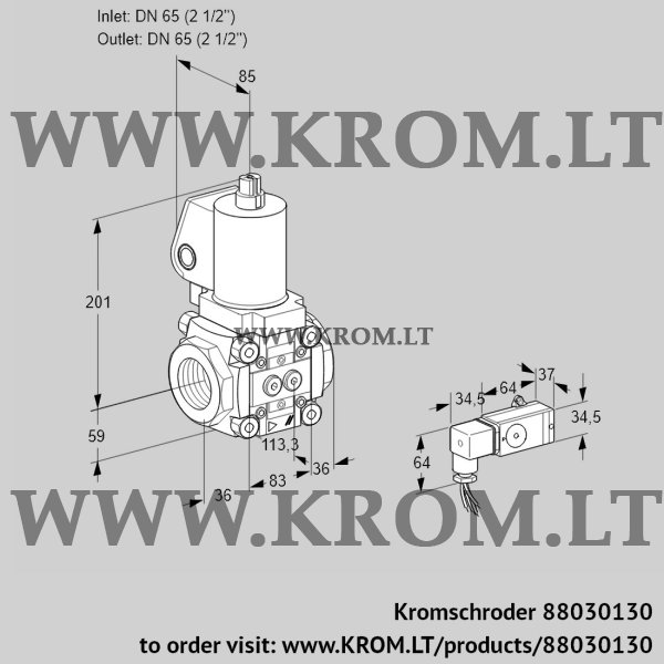 Kromschroder VAS 3T65N/NQSL, 88030130 gas solenoid valve, 88030130