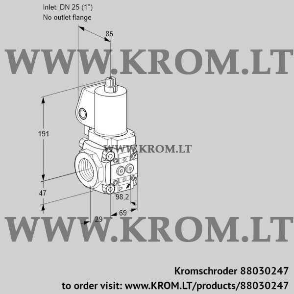 Kromschroder VAS 2T25/-N/NWGL, 88030247 gas solenoid valve, 88030247