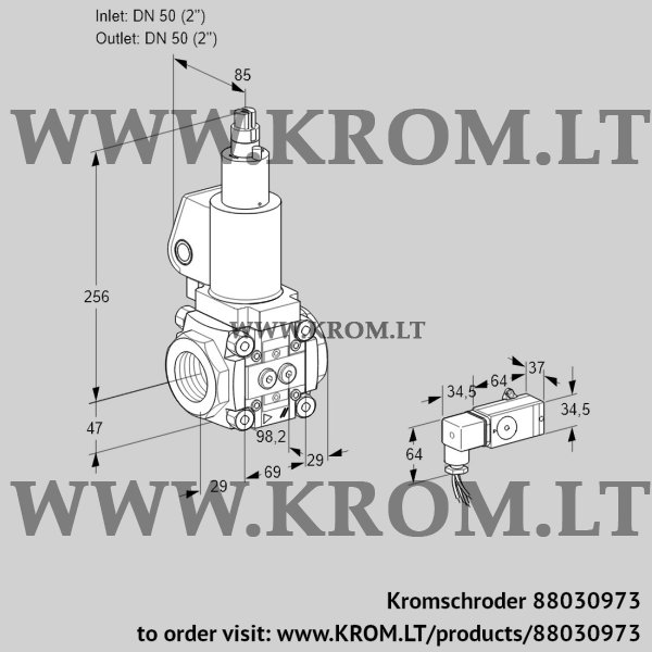 Kromschroder VAS 2T50N/LQSL, 88030973 gas solenoid valve, 88030973