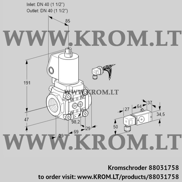 Kromschroder VAS 240R/NWGL, 88031758 gas solenoid valve, 88031758