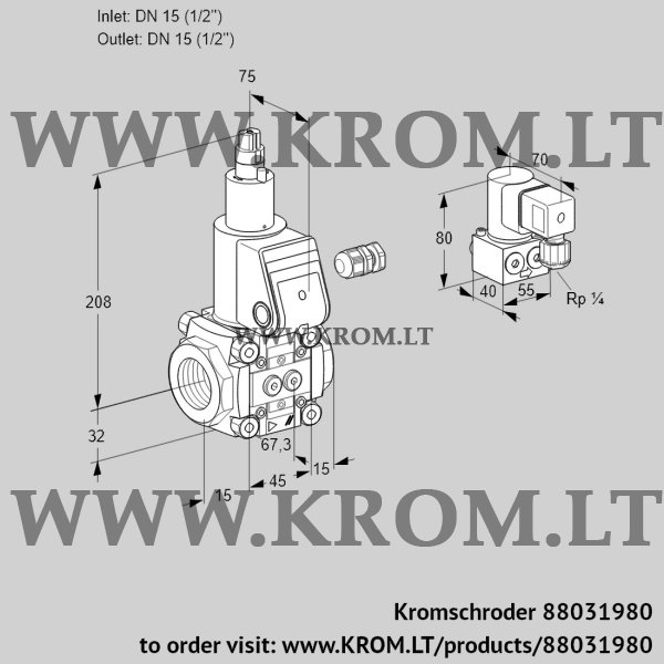 Kromschroder VAS 115R/LW, 88031980 gas solenoid valve, 88031980