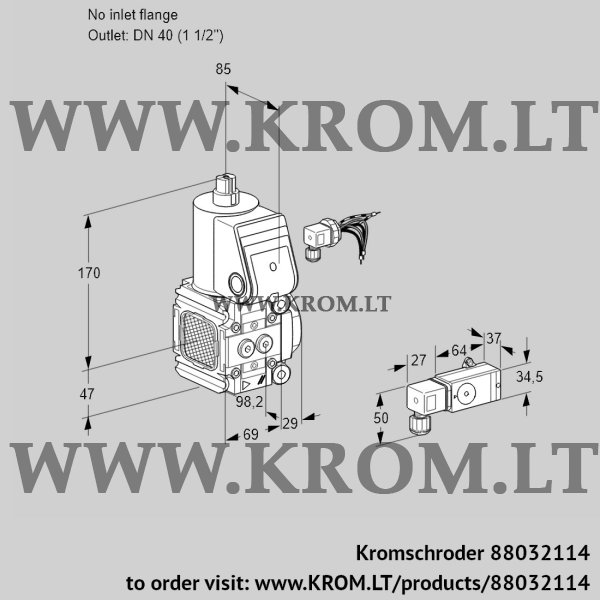 Kromschroder VAS 2-/40R/NW, 88032114 gas solenoid valve, 88032114