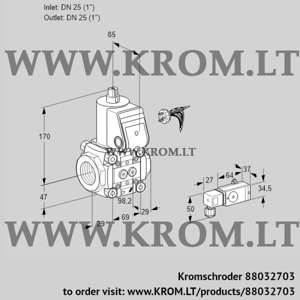 Kromschroder VAS 225R/NW, 88032703 gas solenoid valve, 88032703