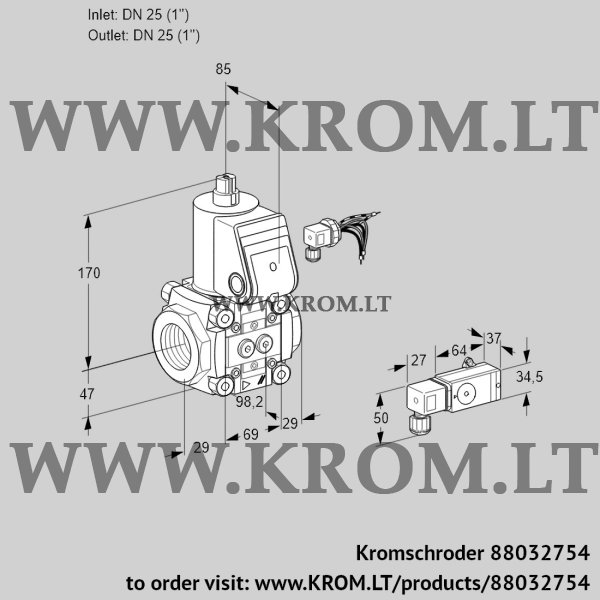 Kromschroder VAS 225R/NW, 88032754 gas solenoid valve, 88032754