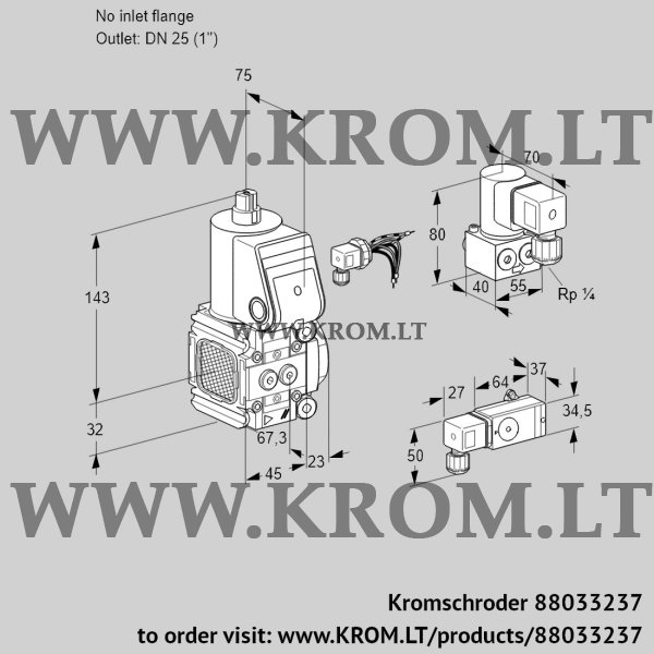 Kromschroder VAS 1-/25R/NW, 88033237 gas solenoid valve, 88033237