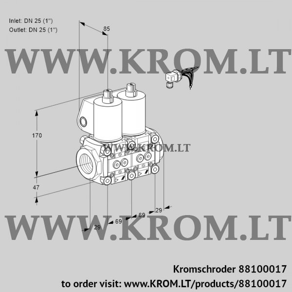Kromschroder VCS 2E25R/25R05NNWL/PPPP/PPPP, 88100017 double solenoid valve, 88100017