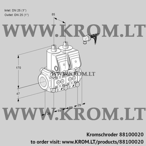 Kromschroder VCS 2E25R/25R05NNWR/PPPP/PPPP, 88100020 double solenoid valve, 88100020