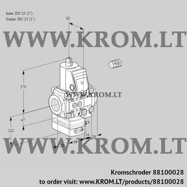 Kromschroder VAH 2E25R/25R05HEVWR/PP/PP, 88100028 flow rate regulator, 88100028