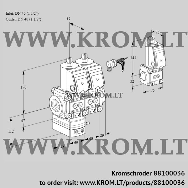 Kromschroder VCD 2E40R/40R05D-100NWR/PPPP/PPZS, 88100036 pressure regulator, 88100036