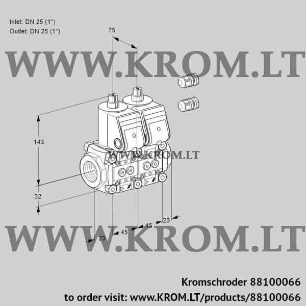 Kromschroder VCS 1E25R/25R05NNKR3/PPPP/PPPP, 88100066 double solenoid valve, 88100066