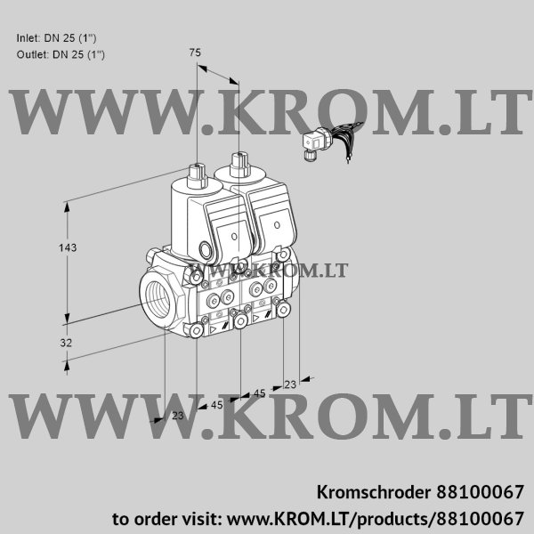 Kromschroder VCS 1E25R/25R05NNKR3/PPPP/PPPP, 88100067 double solenoid valve, 88100067