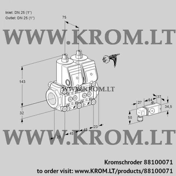 Kromschroder VCS 1E25R/25R05NNKR/2-PP/PPPP, 88100071 double solenoid valve, 88100071