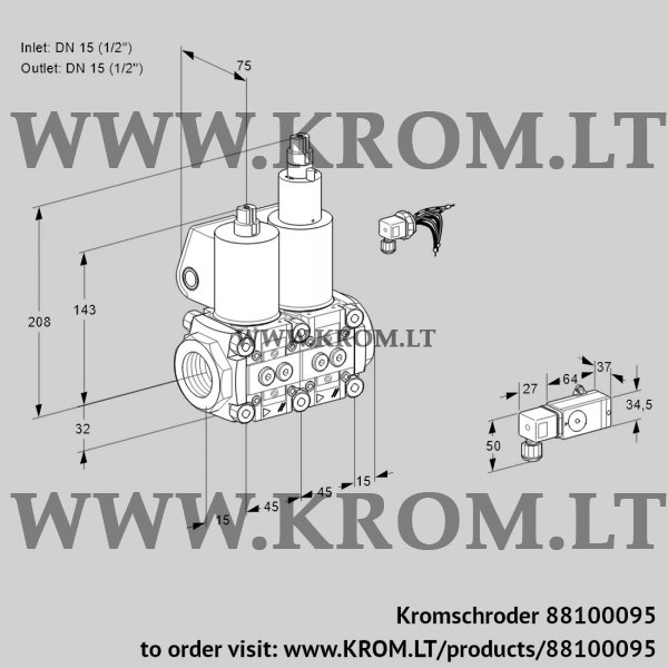 Kromschroder VCS 1E15R/15R05NLWL/4-PP/2-PP, 88100095 double solenoid valve, 88100095